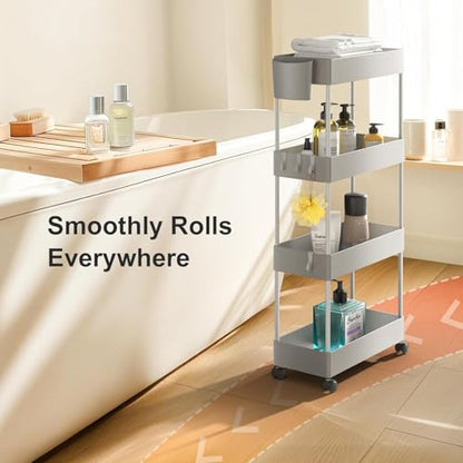 Pipishell 4 Tier Slim Storage Cart with Wheels, Laundry Cart, Gray - color: Gray, size: 4-Tier