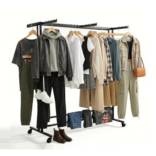 Floor Standing Metal Garment with Wheels (A-47.3in) - size: A-47.3in