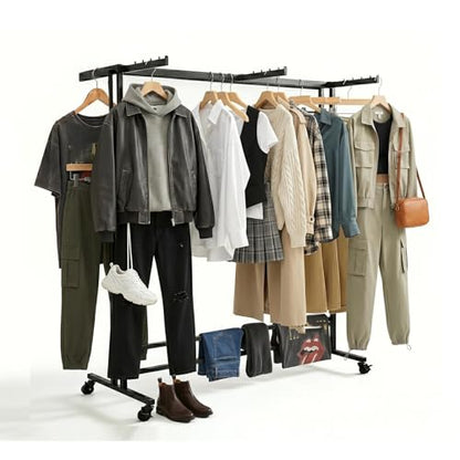 Floor Standing Metal Garment with Wheels (A-47.3in) - size: A-47.3in