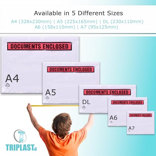 Triplast 100 x A4 Printed Document Enclosed Wallet (328 x 230 mm) | Peel & Seal Clear Plastic Envelopes/Sleeves/Pockets/Wallets | Attach Invoices, Packing Lists & Delivery Notes to Parcels