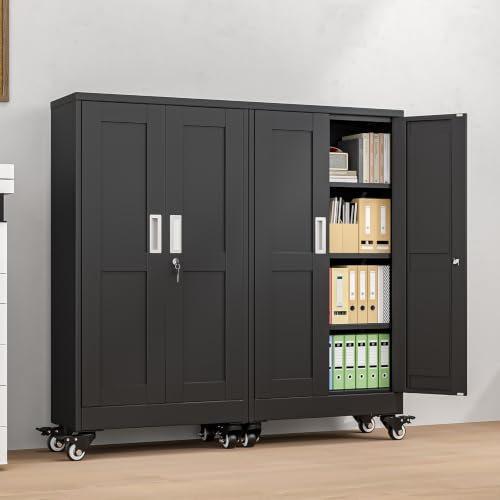 pozdeg 45.6" Black Lockable Rolling Metal Garage Storage Cabinet - color: Black, size: 11.8"D x 23.7"W x 45.6"H
