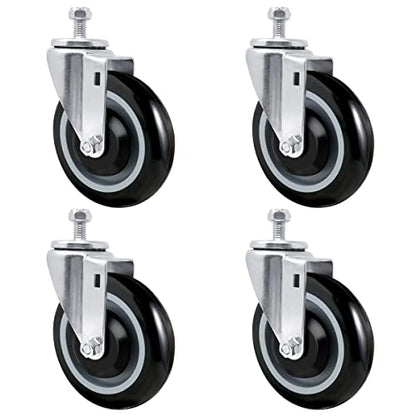 5" Casters Replacement Shopping Cart Wheels, Polyurethane Stem Casters Set of 4 Wheels for Cart Loading Capacity 1400lbs Total - style: 5 inch Black