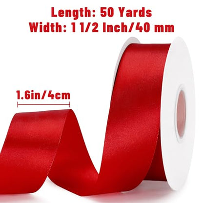 KINGLAKE Double Faced Red Satin Ribbon - 1-1/2 Inch x 50 Yards - color: Red