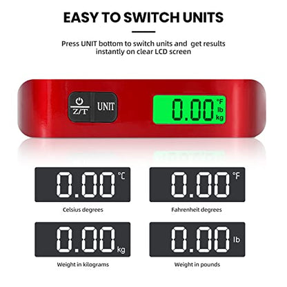 BAGAIL Digital Luggage Scale, 110lbs Hanging Baggage Scale with Backlit LCD Display, Portable Suitcase Weighing Scale, Travel Luggage Weight Scale with Hook, Strong Straps for Travelers - color: Red