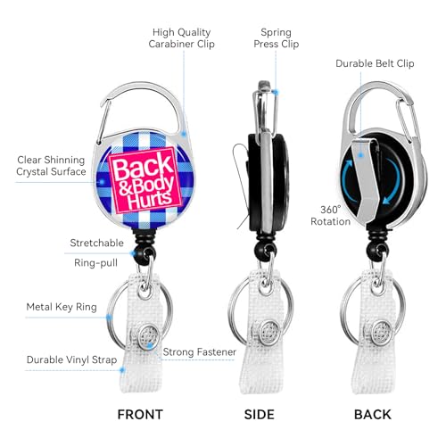 2 Pack Back&Body Hurts&Heart ID Badge Holder with Clip Badge Reels - color: 2 Pack-back&body Hurts&heart