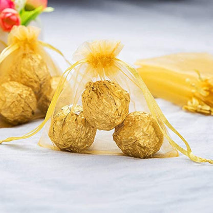 5x7 Inch Sheer Organza Mesh Drawstring Gift Bags Gold Pack of 50 - color: Gold 5x7 Inches Pack of 50