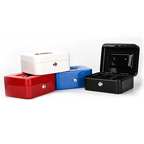 Decaller Cash Box with Money Tray, Medium Metal Locking Money Box with Key Lock for Security, 7.87" x 6.30" x 3.54", Black - color: Black, size: Medium (7.8 Inch)