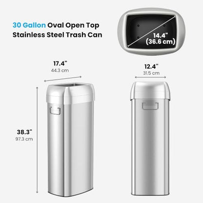 iTouchless 30G Commercial Trash Can with Wheels | Open Top Stainless Steel - color: Silver, 30 Gal