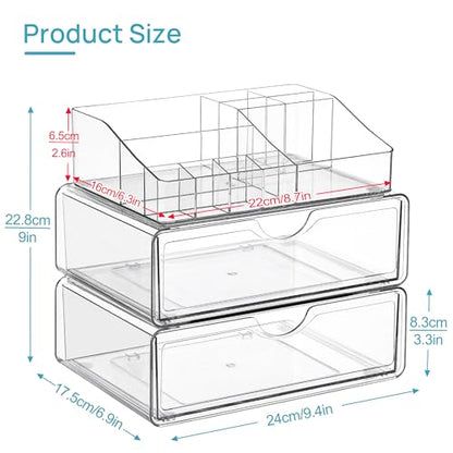 Vtopmart 3 Tier Clear Makeup Organizer with 2 Drawers - style: 3 Tier