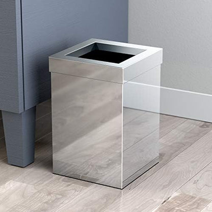 Gatco Small Bathroom Trash Can With Lid, Square 3 Gallon Stainless Steel Wastebasket, Under Sink, Chrome, For Bathroom, Bedroom, Office (1913) - color: Chrome
