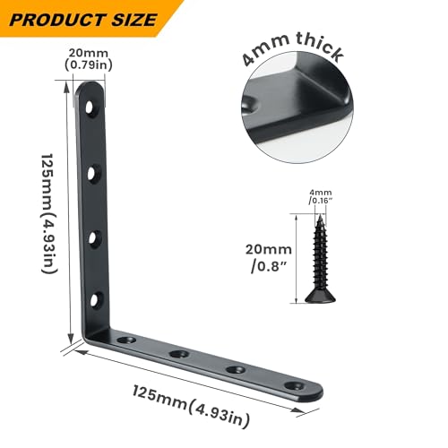 Alise 4Pcs Floating Shelf Brackets, Black Heavy Duty L Bracket for Shelves - color: Black, size: (4P) 5x5x0.8 inch