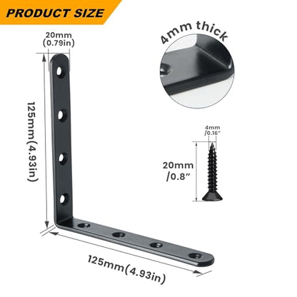 Alise 4Pcs Floating Shelf Brackets, Black Heavy Duty L Bracket for Shelves - color: Black, size: (4P) 5x5x0.8 inch