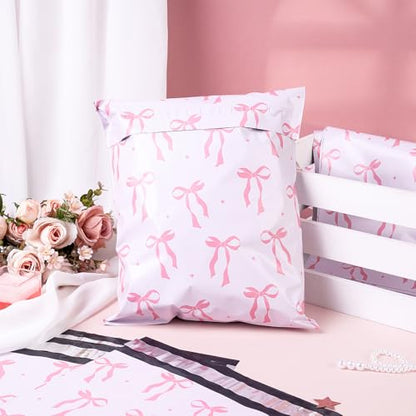 RUSPEPA 100 Pcs Pink Bow Poly Mailer, Coquette Bowknot Waterproof Shipping Mailers, Heavy Duty Self Adhesive Shipping Bags for Large Mailing Envelopes Bulk Tear Resistant Packaging, 10 x 13 Inches - color: Pink Bow, size: 10 x 13 Inches