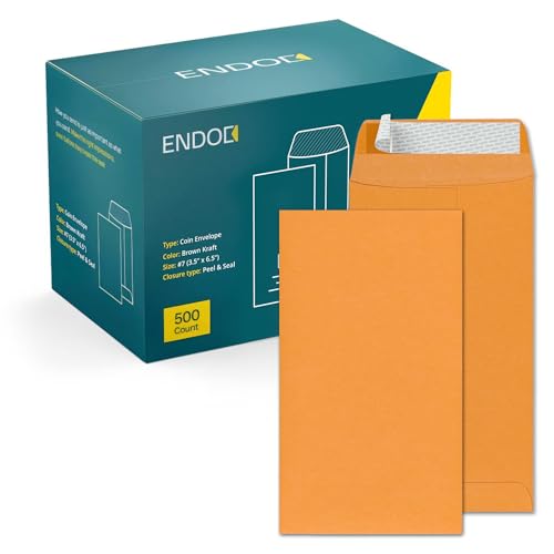 #7 Money Envelopes for Cash, 500 Pack, Brown Envelopes Self Seal - 28lb Paper Envelopes Peel & Seal - Coin Envelopes for Money, Credit Cards, Gift Cards - Small Envelopes for Storage, Seeds - color: Brown Kraft