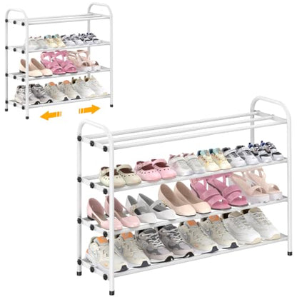 Hleelomi 4-Tier Metal Expandable Shoe Rack for Closet and Entryway, White - color: White, size: 4-Tier