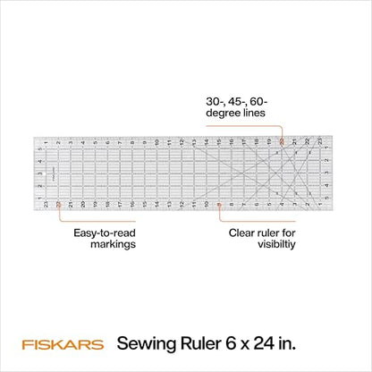 Fiskars 6" x 24" Sewing & Quilting Ruler with Gridlines, Clear/Black - size: 6" x 24"