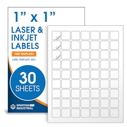 1" X 1" Matte White Printable Labels (30 Sheets, 1890 Stickers) - size: 1" X 1"