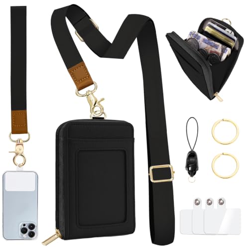ID Badge Holder with Lightweight Lanyard Wallet, RFID Blocking Card Holder with Zipper Pocket, Adjustable Neck and Wrist Straps for Id Cards, Cash, Coins, Teachers, Black - color: Black