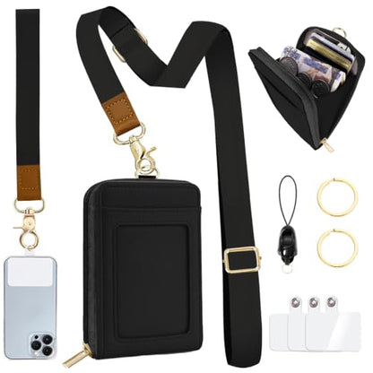 ID Badge Holder with Lightweight Lanyard Wallet, RFID Blocking Card Holder with Zipper Pocket, Adjustable Neck and Wrist Straps for Id Cards, Cash, Coins, Teachers, Black - color: Black