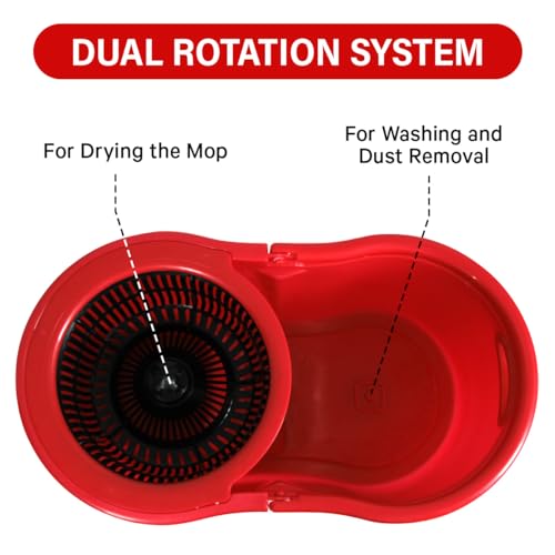 Pedal Spin Mop and 7LT Bucket Floor Cleaning System with 3 Extra Microfiber Mop Replacement Refills - Labor-Saving Foot Pressure Spin Mop with Adjustable Stainless Steel Handle for Floor Cleaning