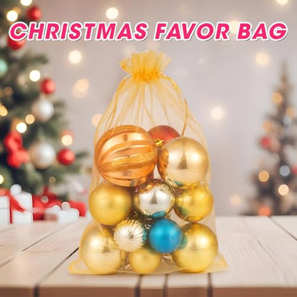 ANZNKU 50 Pcs Large Organza Bags 8x12, Gold Small Mesh Gift Bag Drawstring - color: Gold