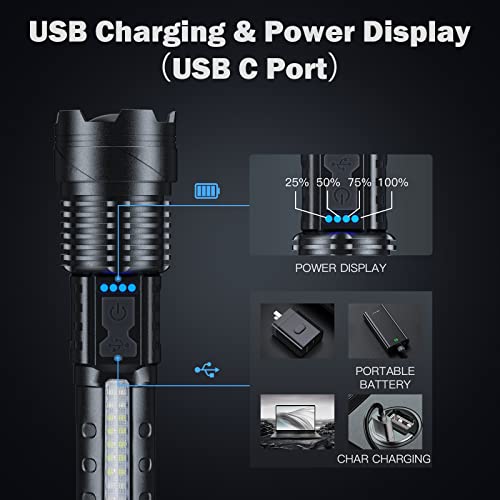 Cinlinso Flashlight High Lumens Rechargeable 2 Pack, 90000 Lumen Super Bright Led Flashlights with 7 Light Modes, IPX6 Waterproof, Powerful Handheld Flash Light for Camping Home Emergencies