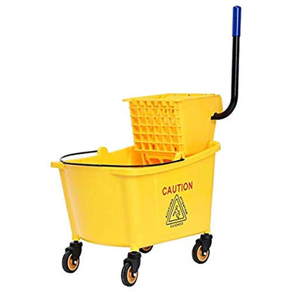 Goplus Commercial Mop Bucket Side Press Wringer Cleaning Caddy with 35 Quart Larger Capacity, Yellow - size: 1 Count (Pack of 1)