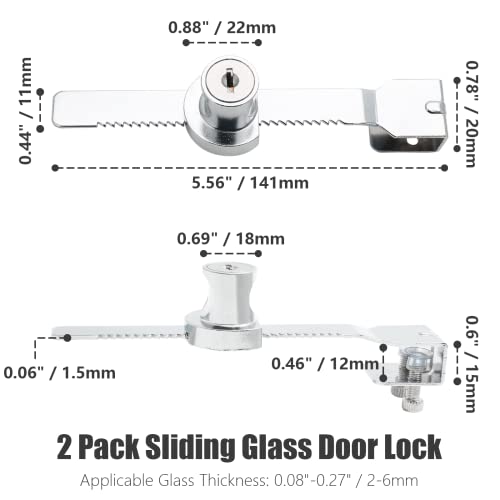 4 Pack Sliding Glass Door Lock, Keyed Alike Showcase Display Case - size: 5.56 inch / 141mm - 4 Pack