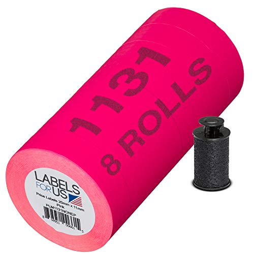Labels for Monarch 1131 Labeler - Pink - 20,000 Labels - Pack with 8 Rolls - Ink Roller Included - Made and Delivered by Labels for Us - color: Pink, size: 1 Pack (8 Rolls) - Prime