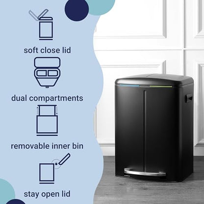 happimess HPM1005B Marco Rectangular 10.6-Gallon Double Bucket Trash Can with Soft-Close Lid, Fingerprint Resistant, Modern, Minimalistic for Home, Kitchen, Office, Bathroom, Black - color: Black