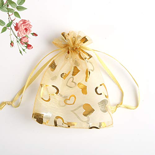 Stratalife 4"x6" Heart Organza Bags with Drawstring, 100PCS - color: 50PCS Heart Gold 4x6