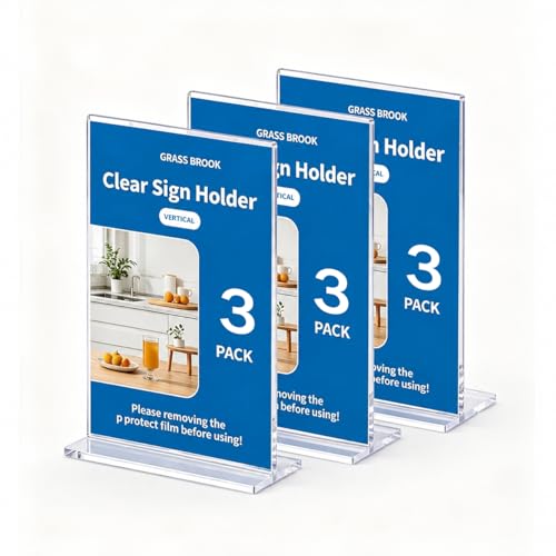 3 Pack 8.5x11 Clear Acrylic Sign Holder, Clear Display, Stand By Straight or Tilted, Vertical Double-Sided Desktop Picture Frame, Menu Holder, Certificate Frame - size: 3 pack 8.5*11"