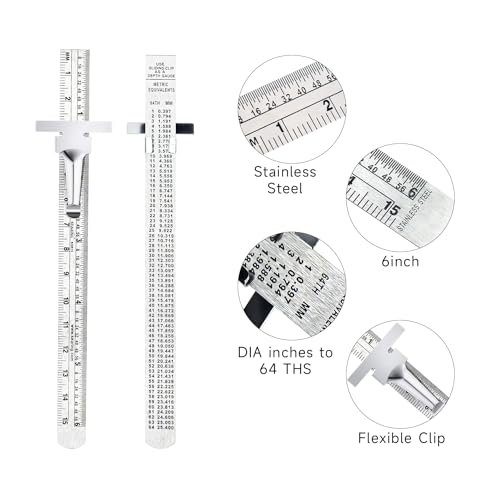 KEARING 6" Pocket Ruler Stainless Steel with Clip Depth Gauge, 2PCS