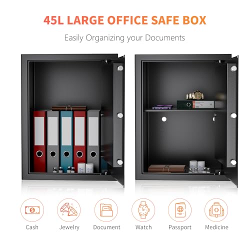WASJOYE 2.2 Cu Ft Medium Safe with Key, Lock Box for Money Cash Jewelry - size: 2.2 Cu Ft Black