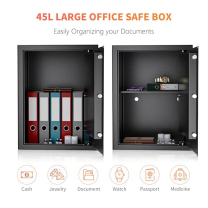 WASJOYE 2.2 Cu Ft Medium Safe with Key, Lock Box for Money Cash Jewelry - size: 2.2 Cu Ft Black
