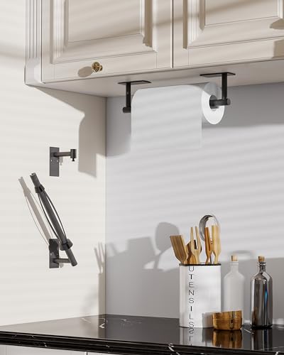 Paper Towel Holder Under Cabinet One Hand Operable, Matte Black - color: Matte Black
