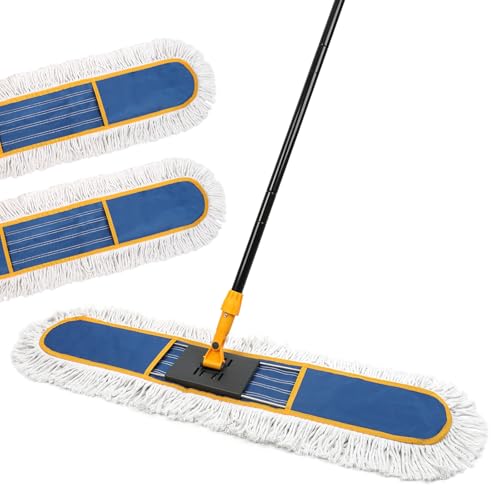 36" Commercial Dust Mop for Floor Cleaning, Heavy Duty Dry Dust Mop with 2 Mop Pads & 59" Long Handle, Professional Janitorial Floor Duster for Home, Garage, Hotel, School, Gym