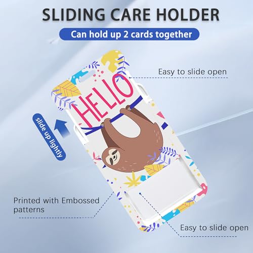 Cute Sloth Badge Holder Colorful Tropical Leaves Plastic Case with Retractable Badge Reel Carabiner Clip and Detachable Lanyard Strap Vertical Card Protector for Women Nurse Teacher Student - color: Cute Sloth