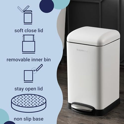 happimess Betty Retro Mini 3.2 Gal Step Trash Can, Cotton White - color: White