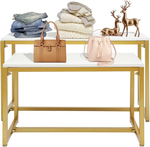 2-Piece Gold Metal Nesting Display Tables Shoe Handbag Retail Display Racks - color: Gold