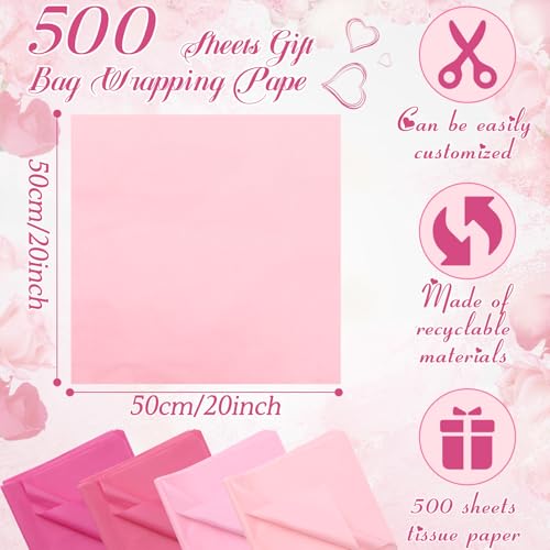 500 Sheet Pink Tissue Paper Bulk 20 x 20 Inch for Wedding Birthday Gift Bag - color: Pink, size: 20 x 20 Inch