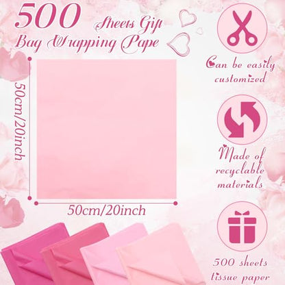 500 Sheet Pink Tissue Paper Bulk 20 x 20 Inch for Wedding Birthday Gift Bag - color: Pink, size: 20 x 20 Inch