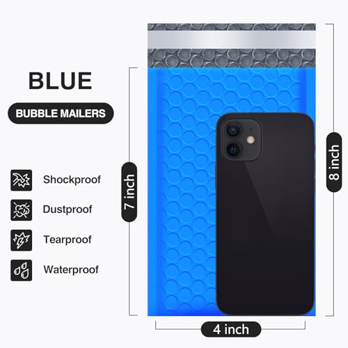 UCGOU Bubble Mailers 4x8" Blue 50 Pack Usable Size 4x7" Padded Envelopes - color: Blue, size: 4x8" 50PC