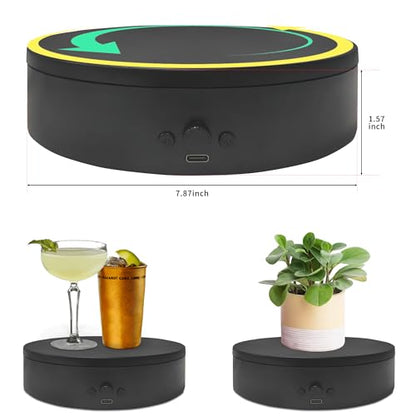 Rotating Display Stand Easy to Switch Direction, Adjustable Speed, Motorized Elctric Turntable Used for Product Display, Jewelry, Shoes Shooting and Display (7.87" black) - color: 7.87‘’ black
