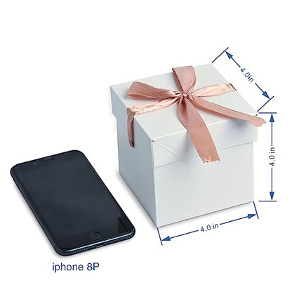 Gift Box with Lid & Ribbon for present, 12pcs, White, 4"×4"×4" - color: White, size: 4 x 4 x 4 Inch