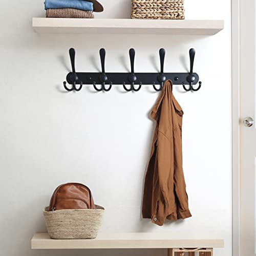Dseap Coat Rack Wall Mounted - 5 Tri Hooks, Heavy Duty, Stainless Steel, Metal Coat Hook Rail for Coat Hat Towel Purse Robes Mudroom Bathroom Entryway (Black, 4 Packs) - color: Black, size: L:16" (2 Pcs) (Pack of 2)