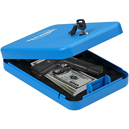 Tenamic Pistol Safe, Portable Travel Gun Safe, Solid Steel Handgun Lock Box for Home Hotel, Gun Safes for Car, Blue - color: Key Lock Blue