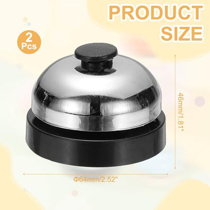 PATIKIL Call Bell, 2.52 inch Small Desk Service Ring Bell Buzzers for Front Desk Reception Counter Dinner Bar Hotel Classroom Game, Black Silver, 2 Pack - color: Black Silver, size: 2.52 Inch
