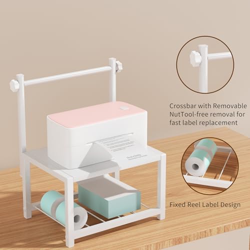 Label Holder for Rolls and Fan-Fold Labels, Sturdy Thermal Sticker Holder for Desktop Thermal Printer, Shipping Label Sticker Dispenser for Home, Office, and Small Businesses - color: Pink