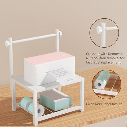 Label Holder for Rolls and Fan-Fold Labels, Sturdy Thermal Sticker Holder for Desktop Thermal Printer, Shipping Label Sticker Dispenser for Home, Office, and Small Businesses - color: Pink